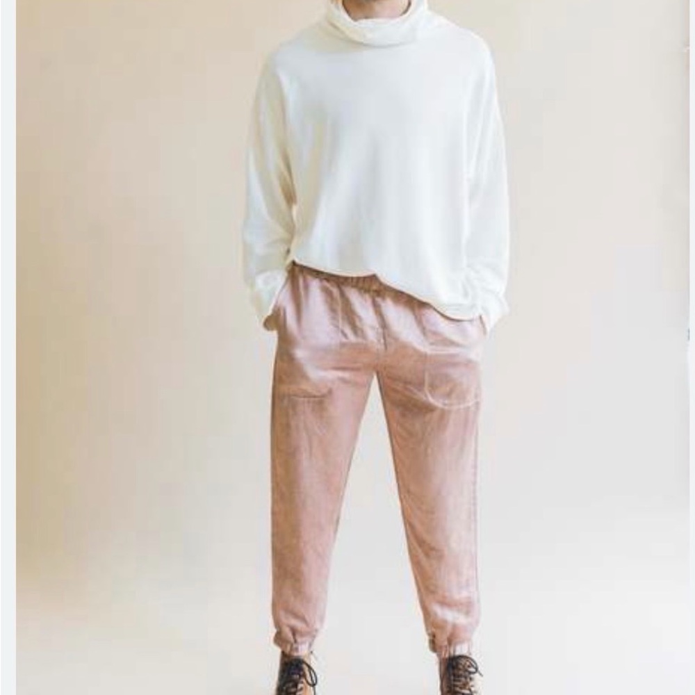 Silk jogger style Pants coppery pink silk